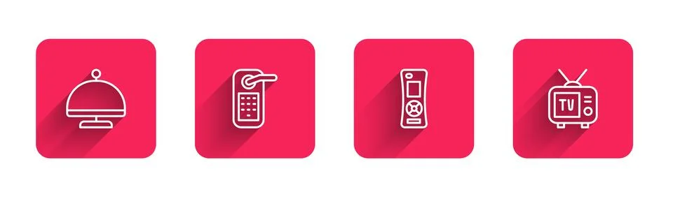 Set line Covered with tray, Digital door lock, Remote control and Retro tv .. Stock Illustration
