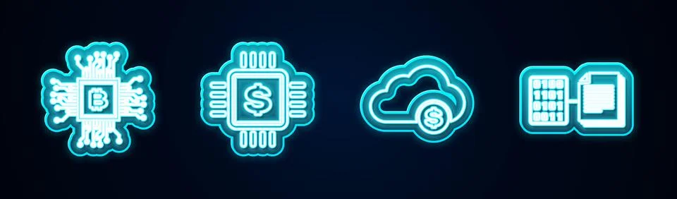 Set line CPU mining farm, Processor chip with dollar, Cryptocurrency cloud and 스톡 일러스트