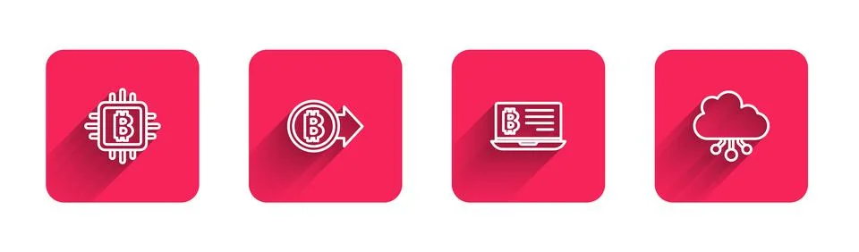 Set line CPU mining farm, Bitcoin, Mining bitcoin from laptop and Cryptocurre Stock Illustration