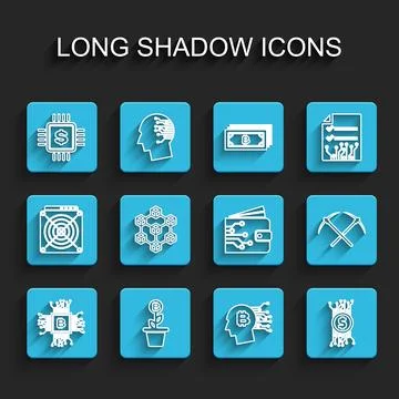 Set line CPU mining farm, Bitcoin plant the pot, Processor chip with dollar イラスト素材