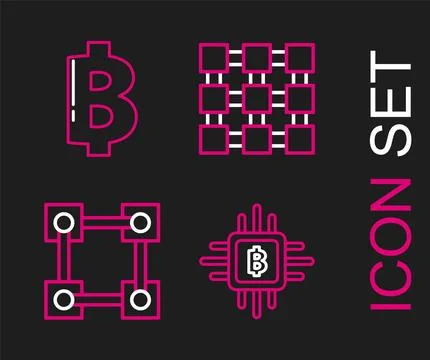 Set line CPU mining farm, Blockchain technology,  and Cryptocurrency coin B.. イラスト素材