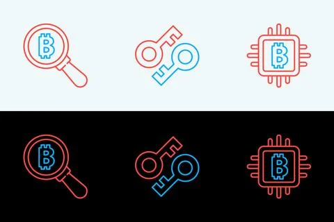 Set line CPU mining farm, Magnifying glass with Bitcoin and Cryptocurrency .. 스톡 일러스트