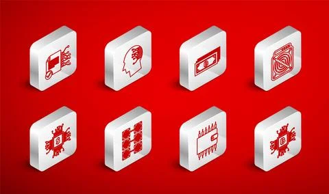 Set line CPU mining farm, Brain as digital circuit board, Cryptocurrency bi.. 스톡 일러스트