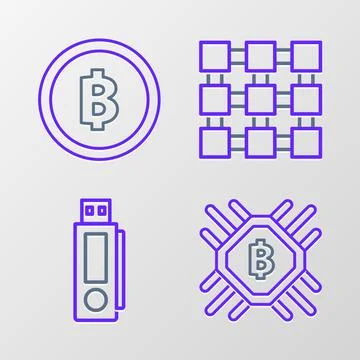 Set line CPU mining farm, USB flash drive, Blockchain technology and Crypto.. Stock Illustration