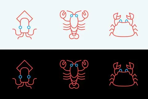 Set line Crab, Octopus and Lobster icon. Vector 스톡 일러스트