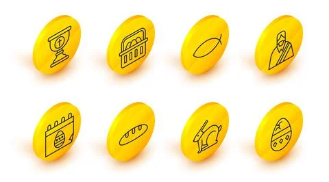 Set line Cracked egg, Easter rabbit, Bread loaf, Calendar with, Jesus Christ 스톡 일러스트