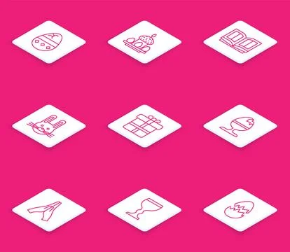 Set line Cracked egg, Easter cake and eggs, Holy bible book, rabbit, Gift b.. Stock Illustration