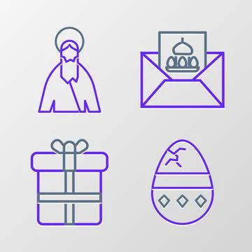 Set line Cracked egg, Gift box, Greeting card with Happy Easter and Jesus Christ Stock Illustration