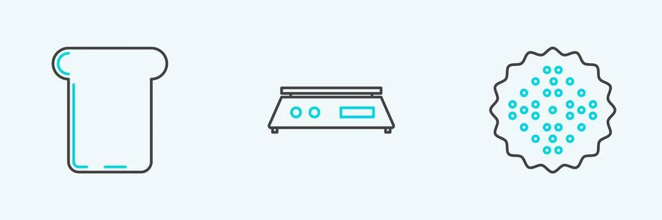 Set line Cracker biscuit, Bread toast and Electronic scales icon. Vector イラスト素材