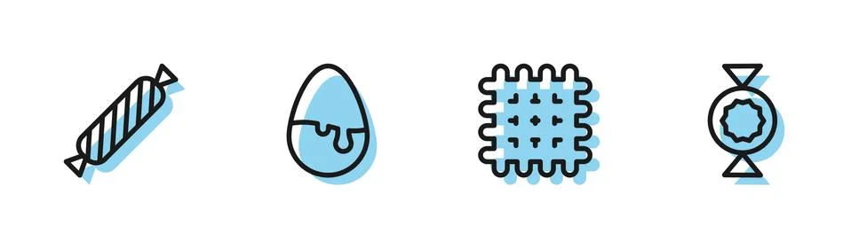 Set line Cracker biscuit, Candy, Chocolate egg and icon. Vector Stock Illustration
