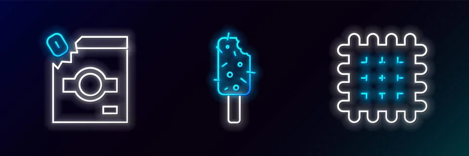 Set line Cracker biscuit, Candy packaging for sweets and Ice cream icon. Glow Illustrazione stock