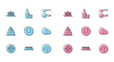 Set line Cracker biscuit, Electronic scales, Stack of pancakes, Cookie or w.. Stock Illustration