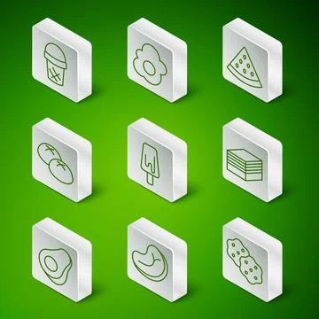 Set line Cracker biscuit, Steak meat, Ice cream in waffle, Bread loaf, Scrambled Stock Illustration
