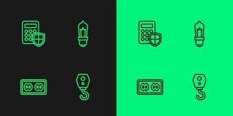 Set line Crane hook, Electrical outlet, Security keypad access panel and Light 스톡 일러스트