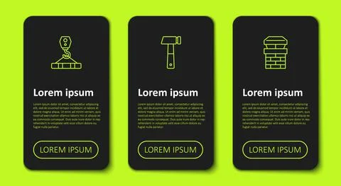 Set line Crane hook, Hammer and Chimney. Business infographic template. Vector Illustration