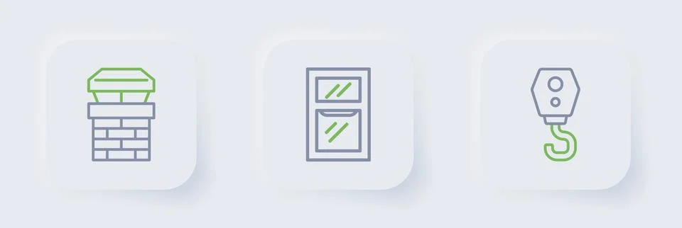 Set line Crane hook, Hammer and wrench spanner and Chimney icon. Vector Stock Illustration