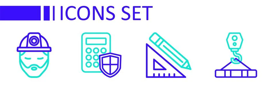 Set line Crane hook, Triangular ruler and pencil, Security keypad access pa.. Ilustración de archivo