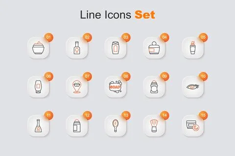 Set line Cream or lotion cosmetic tube, Makeup brush, Hand mirror, Deodoran.. Stock Illustration