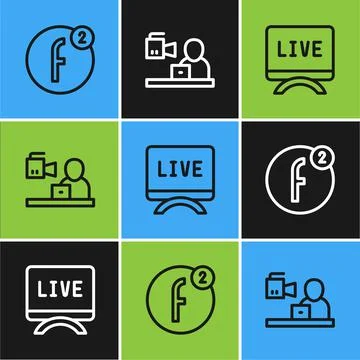 Set line Create account, Live report and Breaking news icon. Vector Stock Illustration