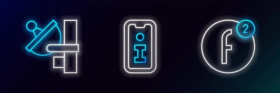 Set line Create account, Radar and Information icon. Glowing neon. Vector Stock Illustration