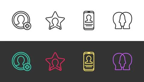 Set line Create account screen, Head hunting, Mobile with resume and Project Illustrazione stock