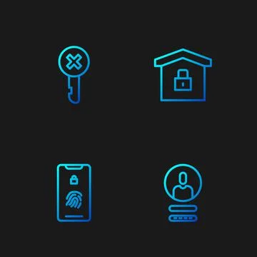 Set line Create account screen, Mobile with fingerprint scan, Wrong key and Illustrazione stock