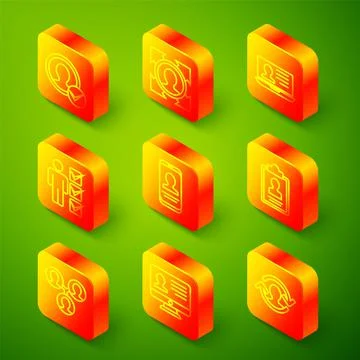 Set line Create account screen, Head hunting, Laptop with resume, User of man Ilustración de archivo