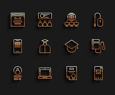 Set line Create account screen, Laptop, Browser window, Certificate template Stock Illustration