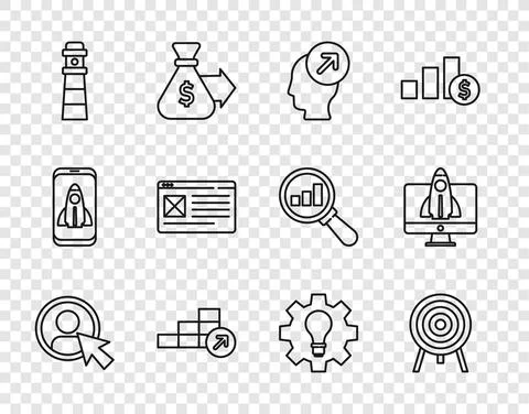Set line Create account screen, Target, Head hunting concept, Financial growth Illustrazione stock