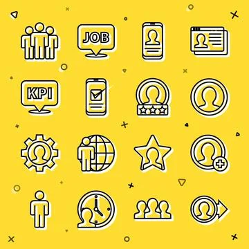 Set line Create account screen, Mobile with resume, Smartphone, Key performance Stock Illustration