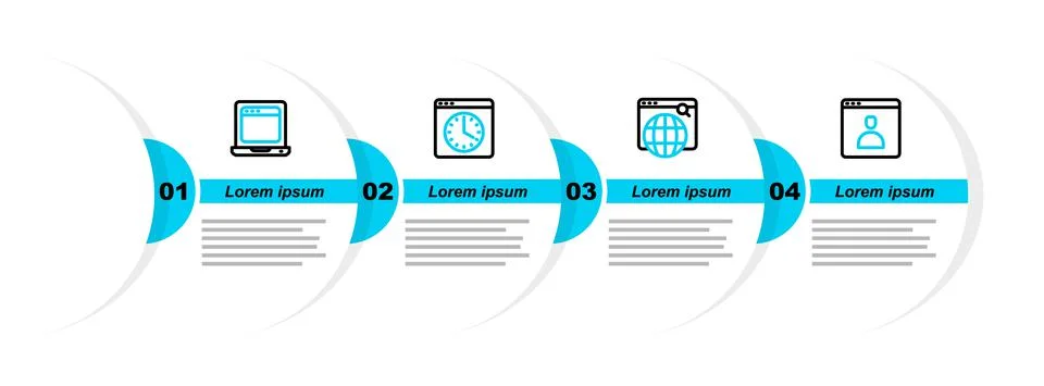Set line Create account screen, Search engine, Browser window and Laptop with Illustrazione stock
