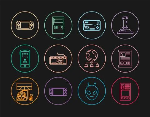 Set line Create account screen, Game guide, Mobile and playing in game, Computer 스톡 일러스트