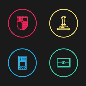Set line Create account screen, Chest for game, Joystick arcade machine and Illustrazione stock