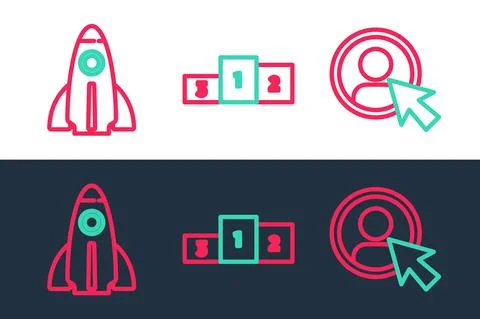 Set line Create account screen, Startup project concept and Business podium icon Illustrazione stock