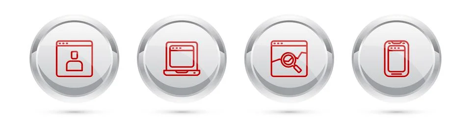 Set line Create account screen, Laptop with browser window, Website stocks Stock Illustration