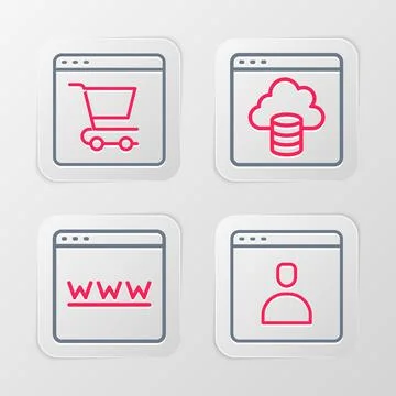Set line Create account screen, Browser window, Cloud technology data transfer Stock Illustration