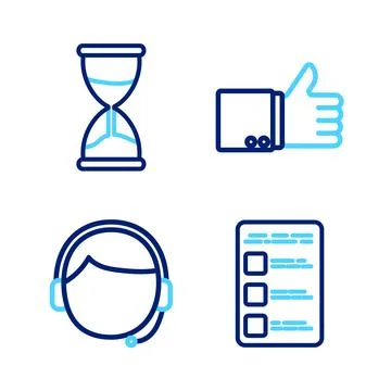 Set line Create account screen on mobile, Man with headset, Hand thumb up and Illustrazione stock