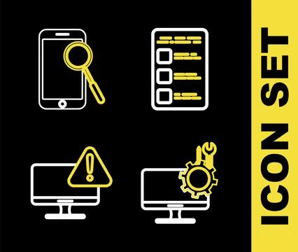 Set line Create account screen on mobile, Computer monitor service, Monitor w Stock Illustration