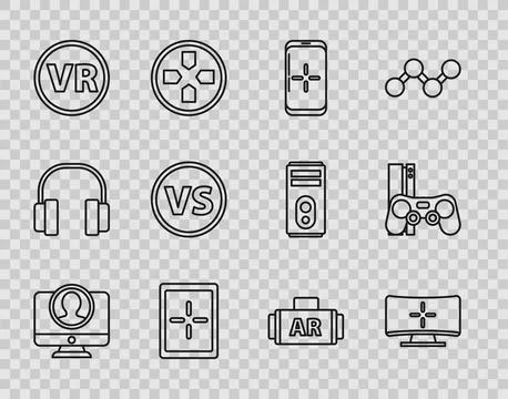 Set line Create account screen, Computer monitor, Smartphone and playing in g Stockillustratie