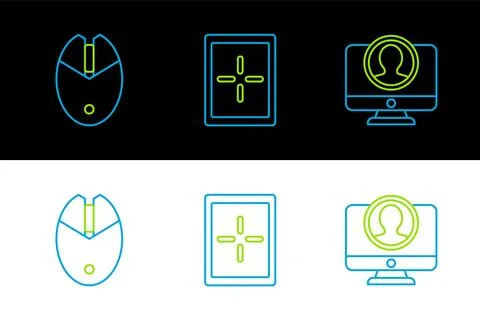 Set line Create account screen, Computer mouse gaming and Tablet icon. Vector 스톡 일러스트