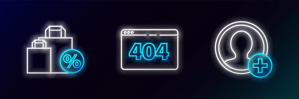 Set line Create account screen, Shoping bag with discount and Page 404 error Stock Illustration