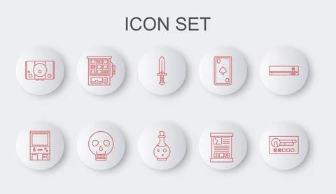 Set line Create account screen, Retro arcade game machine, Sword for, Game guide Illustrazione stock