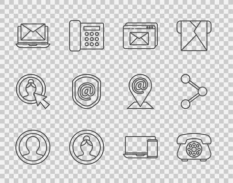 Set line Create account screen, Telephone, Website and envelope, Laptop with Stock Illustration