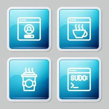 Set line Create account screen, Software, Coffee cup to go and Code terminal Stock Illustration
