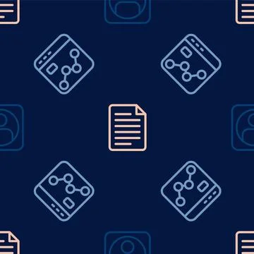 Set line Create account screen, Market analysis and File document on seamless Stock Illustration