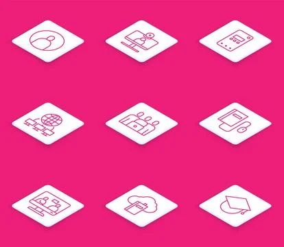 Set line Create account screen, Video chat conference, Mobile phone, Computer Stockillustratie