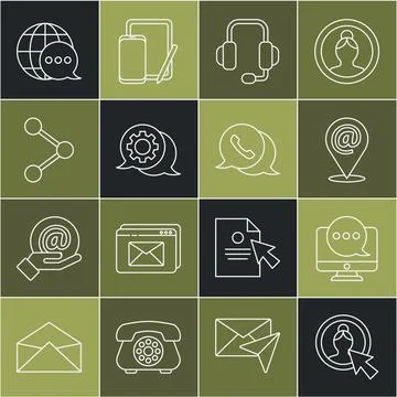 Set line Create account screen, Chat messages notification on monitor, Location Illustrazione stock