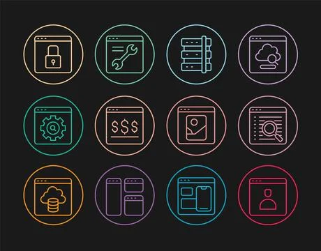 Set line Create account screen, Search engine, Server, Online shopping on Stockillustratie