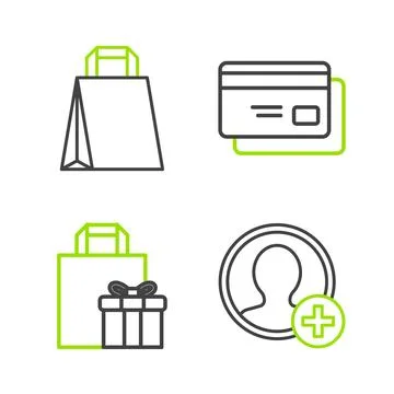 Set line Create account screen Gift box Credit card and Paper shopping bag ic Illustration