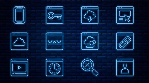 Set line Create account screen, Browser window, Cloud download, technology .. Illustrazione stock